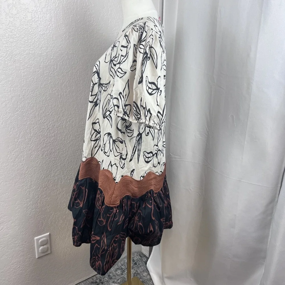 Entro Mini Dress Womens Medium Floral Puff Sleeve Western Boho Cottagecore